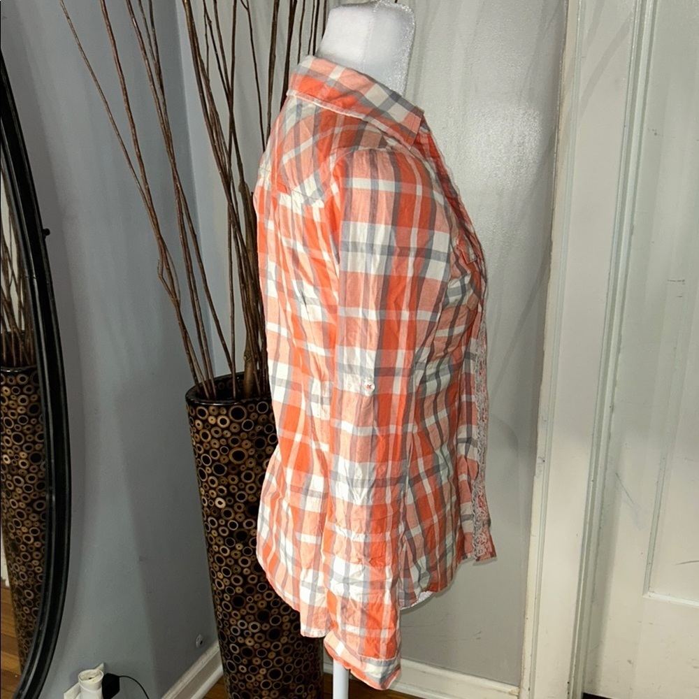 love, Fire Vibrant Orange and Gray Plaid Shirt - Picture 7 of 11